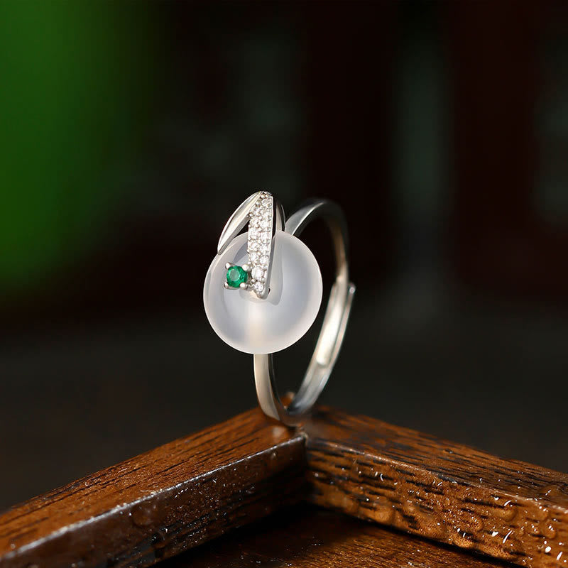 Chalcedony Bamboo Leaf Pattern Positive Adjustable Ring