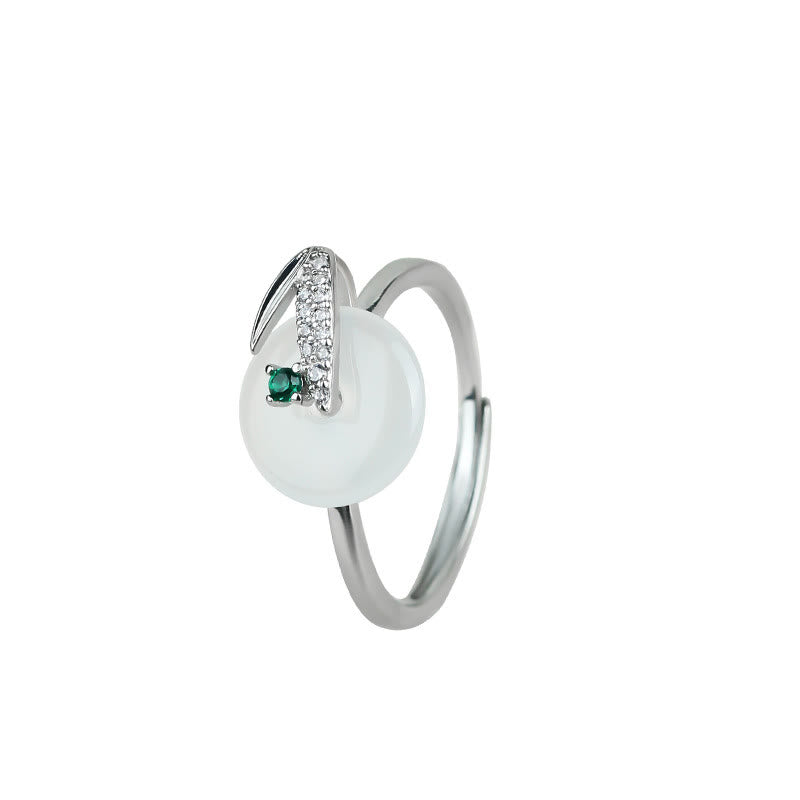 Chalcedony Bamboo Leaf Pattern Positive Adjustable Ring