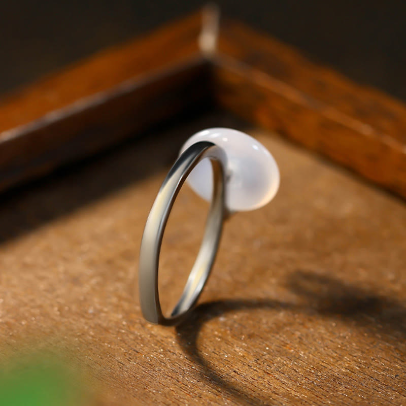 Chalcedony Bamboo Leaf Pattern Positive Adjustable Ring