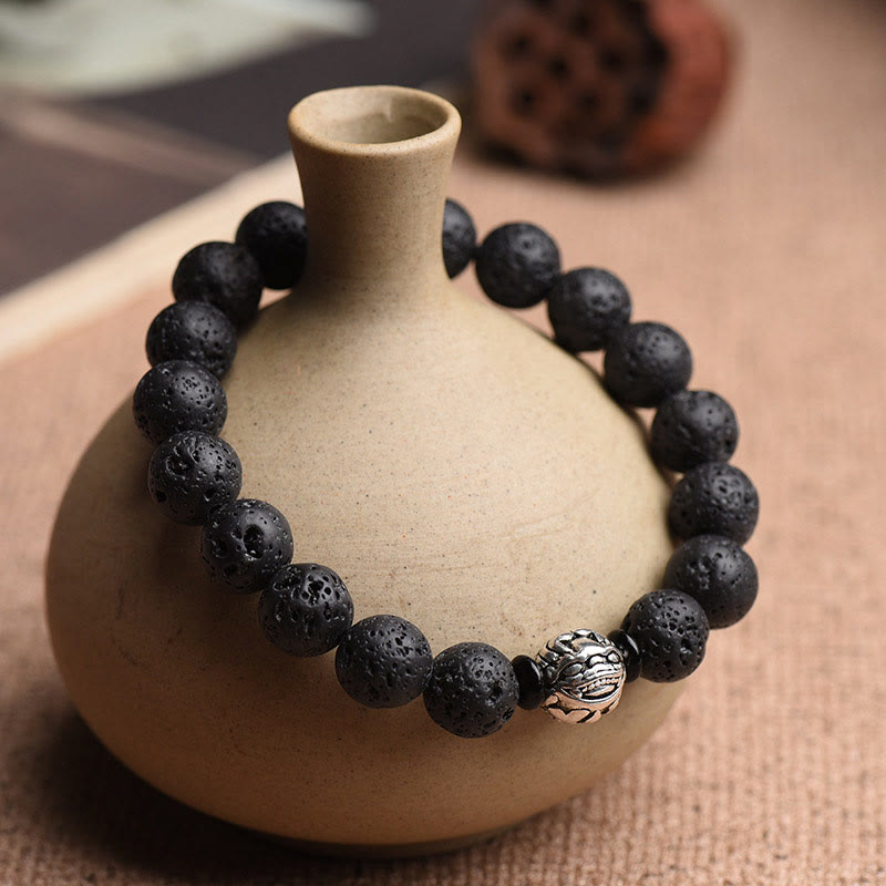 Lava Rock Beads White Copper PiXiu Wealth Bracelet