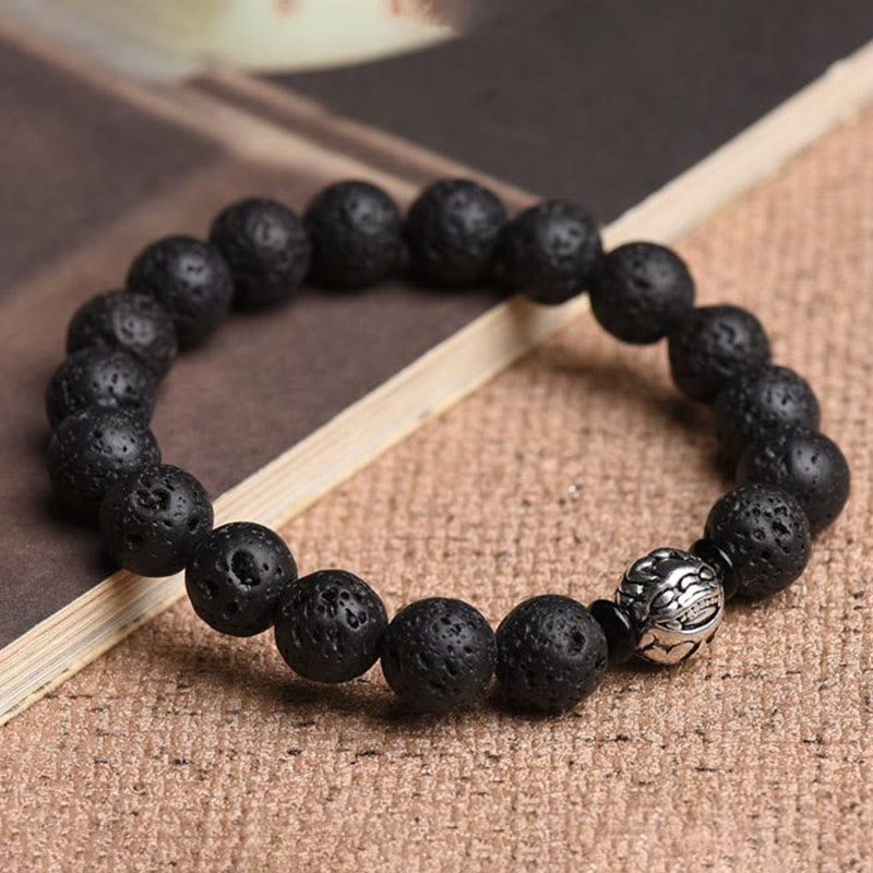 Lava Rock Beads White Copper PiXiu Wealth Bracelet