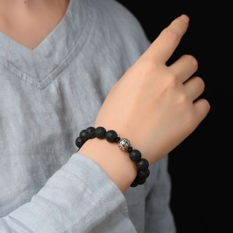 Lava Rock Beads White Copper PiXiu Wealth Bracelet