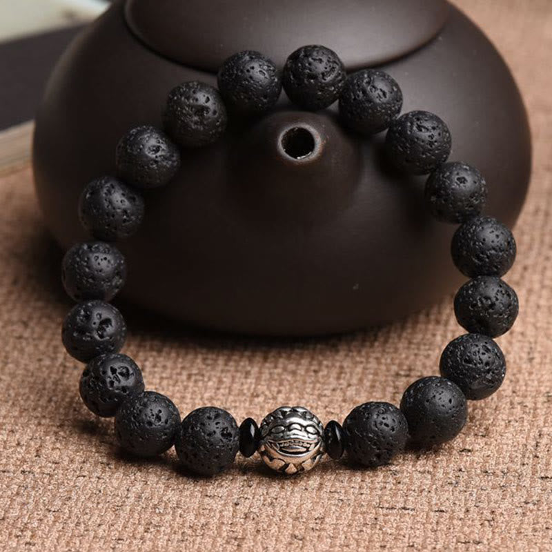 Lava Rock Beads White Copper PiXiu Wealth Bracelet