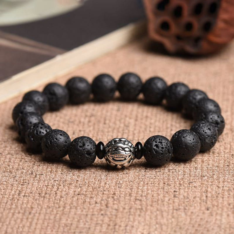 Lava Rock Beads White Copper PiXiu Wealth Bracelet