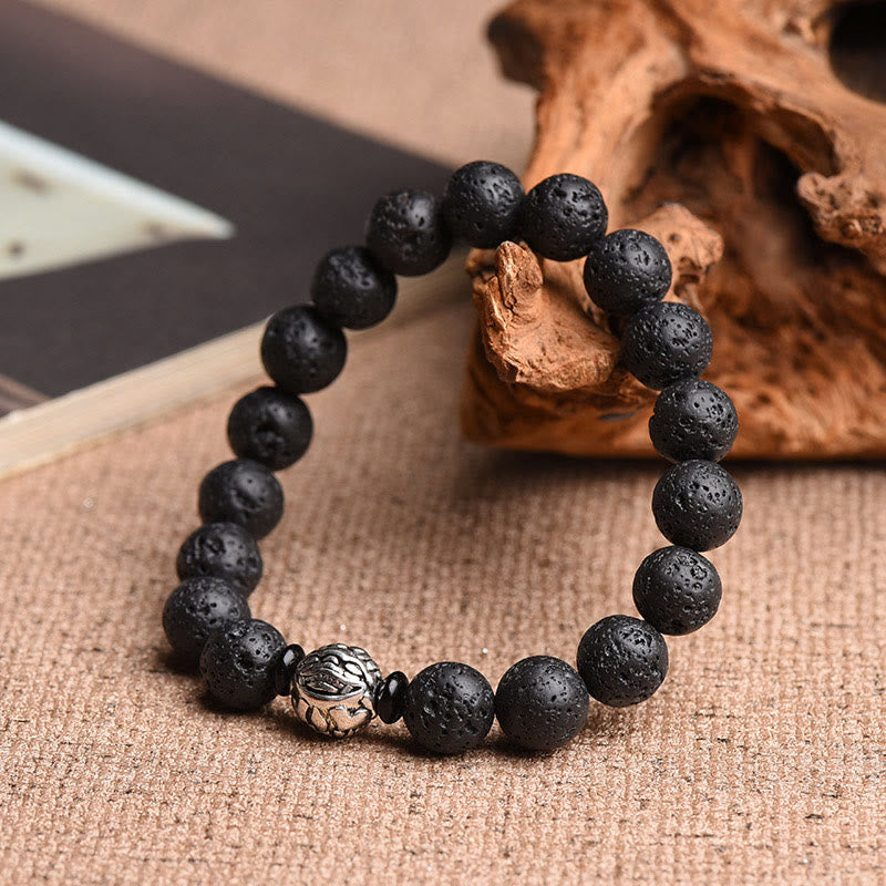 Lava Rock Beads White Copper PiXiu Wealth Bracelet