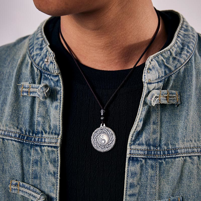 999 Sterling Silver Tai Chi Yin Yang Bagua Design Mountain Ghosts Spend Money Necklace Pendant