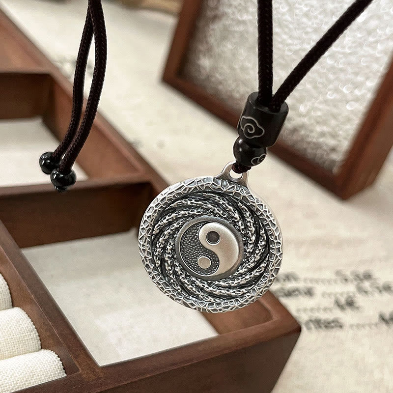 999 Sterling Silver Tai Chi Yin Yang Bagua Design Mountain Ghosts Spend Money Necklace Pendant