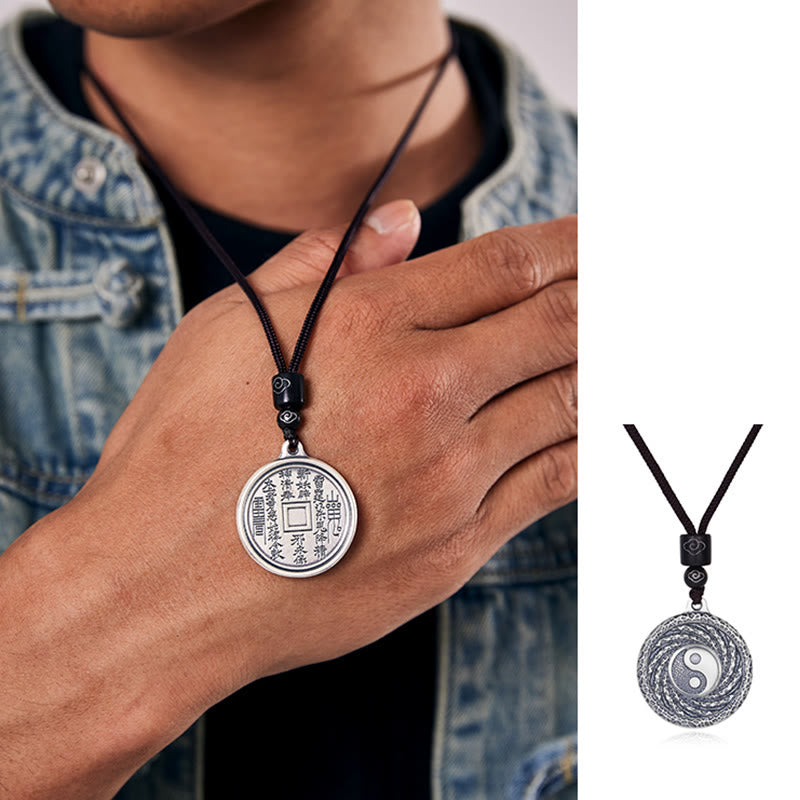 999 Sterling Silver Tai Chi Yin Yang Bagua Design Mountain Ghosts Spend Money Necklace Pendant
