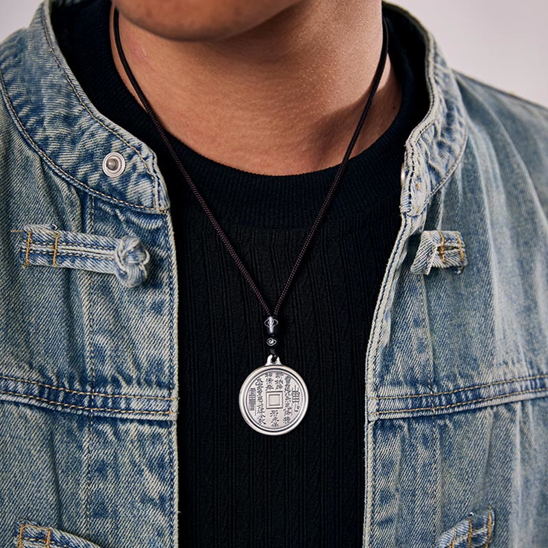 999 Sterling Silver Tai Chi Yin Yang Bagua Design Mountain Ghosts Spend Money Necklace Pendant