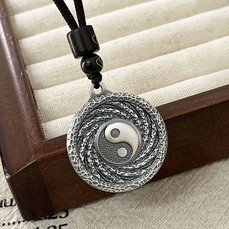 999 Sterling Silver Tai Chi Yin Yang Bagua Design Mountain Ghosts Spend Money Necklace Pendant