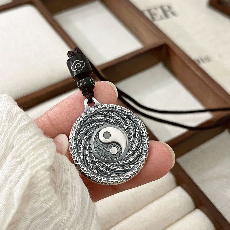 999 Sterling Silver Tai Chi Yin Yang Bagua Design Mountain Ghosts Spend Money Necklace Pendant
