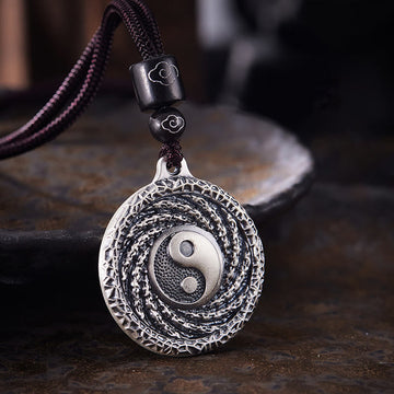 999 Sterling Silver Tai Chi Yin Yang Bagua Design Mountain Ghosts Spend Money Necklace Pendant