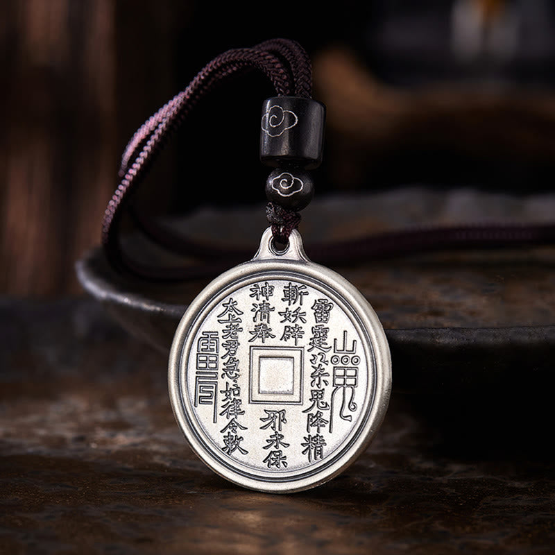 999 Sterling Silver Tai Chi Yin Yang Bagua Design Mountain Ghosts Spend Money Necklace Pendant