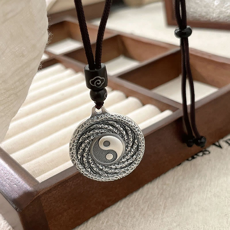 999 Sterling Silver Tai Chi Yin Yang Bagua Design Mountain Ghosts Spend Money Necklace Pendant