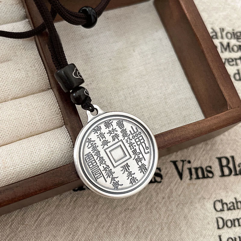 999 Sterling Silver Tai Chi Yin Yang Bagua Design Mountain Ghosts Spend Money Necklace Pendant