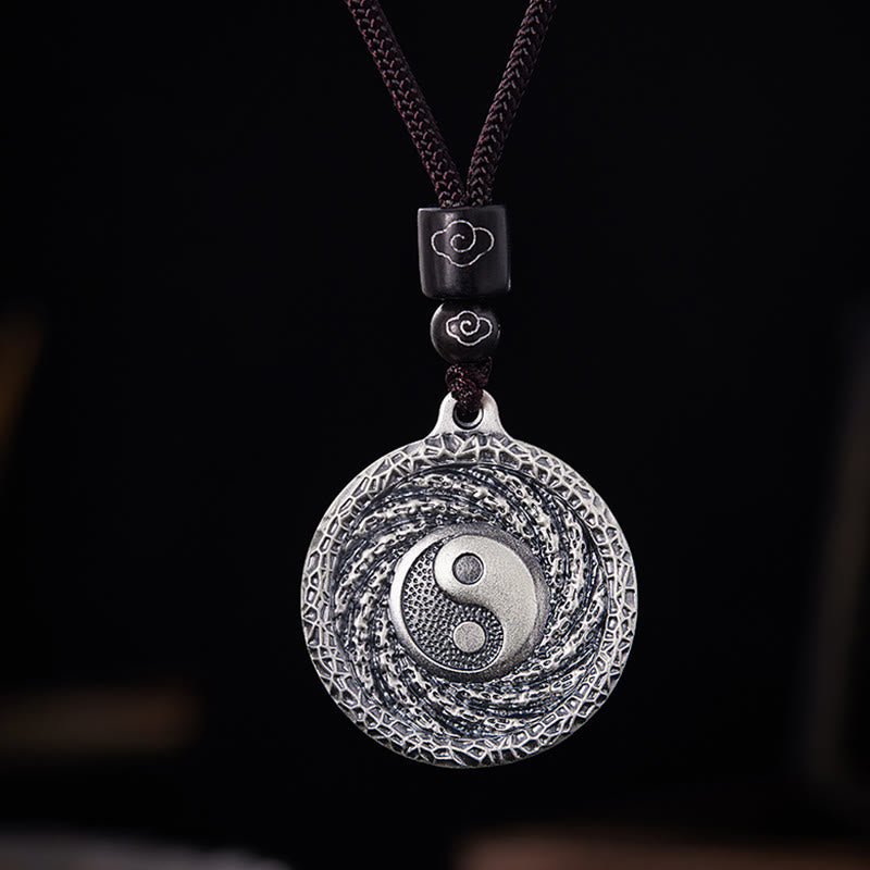 999 Sterling Silver Tai Chi Yin Yang Bagua Design Mountain Ghosts Spend Money Necklace Pendant