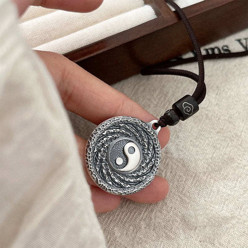 999 Sterling Silver Tai Chi Yin Yang Bagua Design Mountain Ghosts Spend Money Necklace Pendant