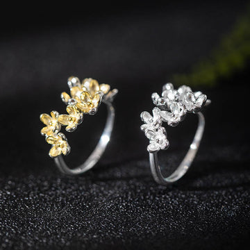 925 Sterling Silver Osmanthus Floral Ring - Golden & Silver Styles