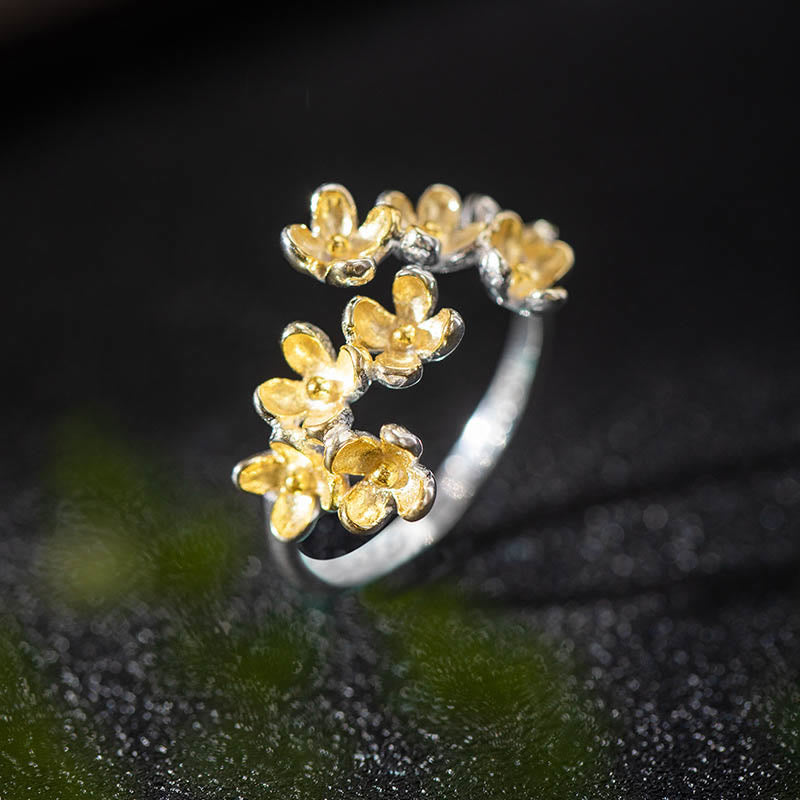 925 Sterling Silver Osmanthus Floral Ring - Golden & Silver Styles