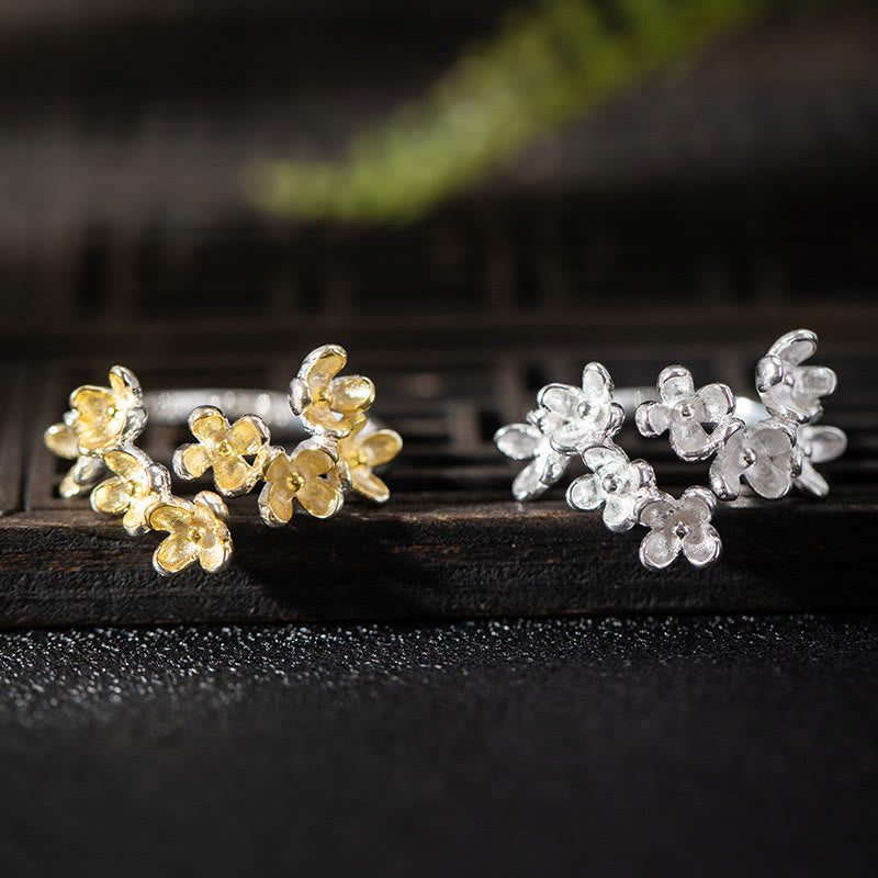 925 Sterling Silver Osmanthus Floral Ring - Golden & Silver Styles