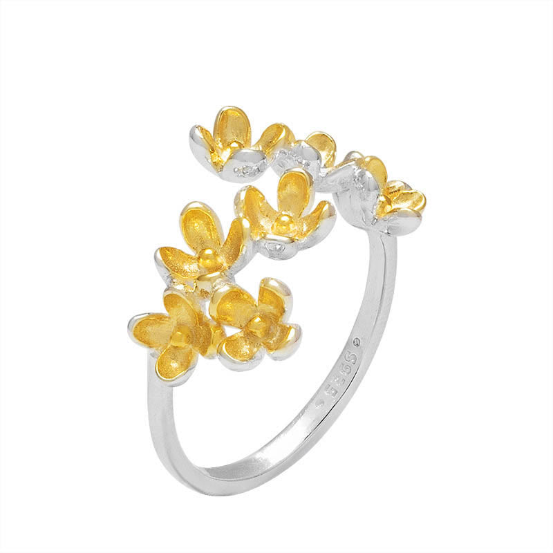 925 Sterling Silver Osmanthus Floral Ring - Golden & Silver Styles
