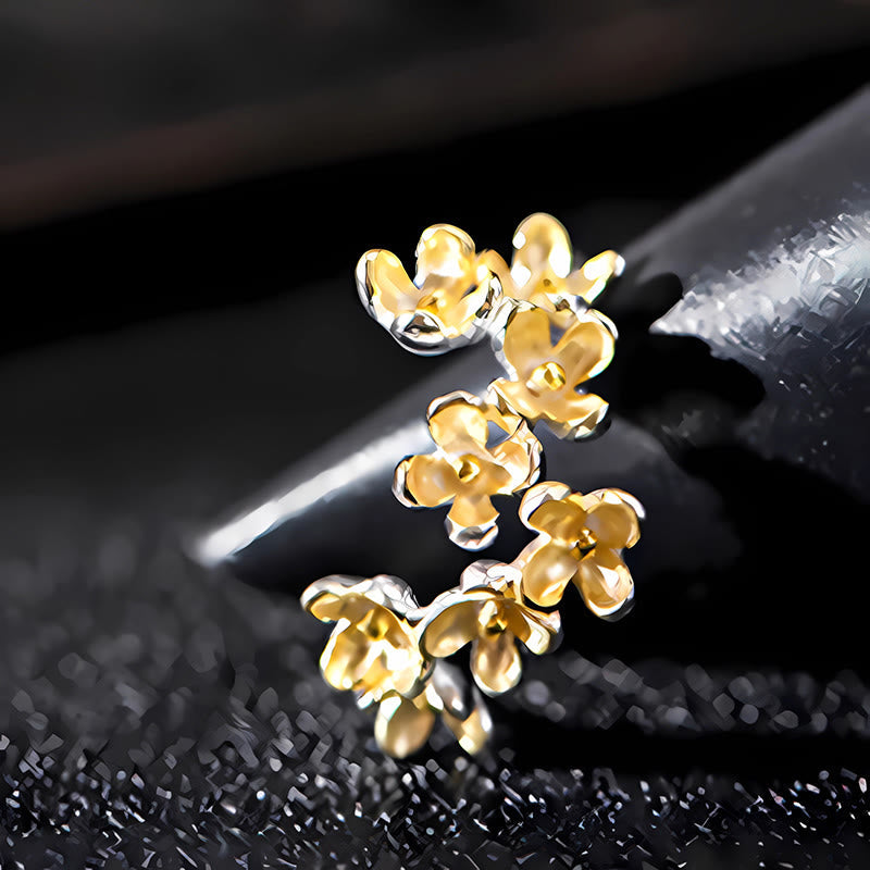 925 Sterling Silver Osmanthus Floral Ring - Golden & Silver Styles