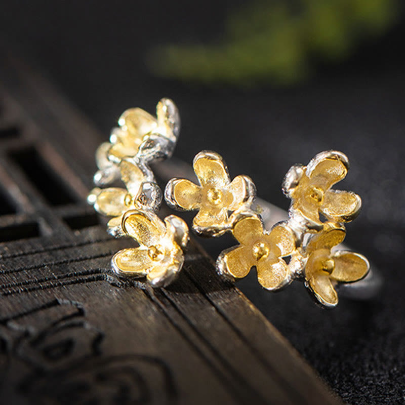 925 Sterling Silver Osmanthus Floral Ring - Golden & Silver Styles