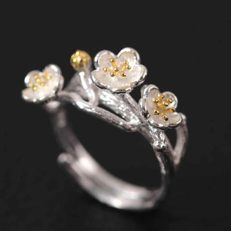925 Sterling Silver Plum Blossom Nature Inspired Branch Ring