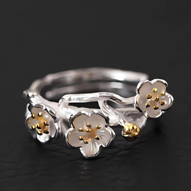 925 Sterling Silver Plum Blossom Nature Inspired Branch Ring