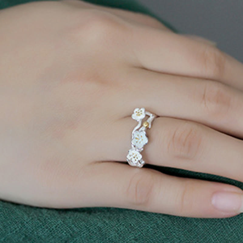 925 Sterling Silver Plum Blossom Nature Inspired Branch Ring