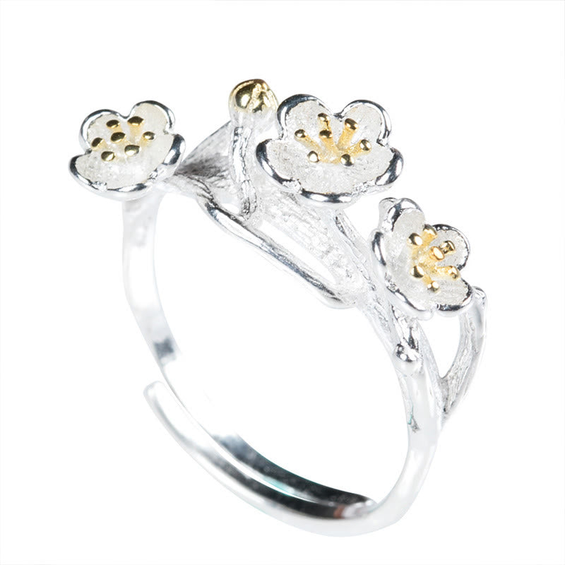 925 Sterling Silver Plum Blossom Nature Inspired Branch Ring