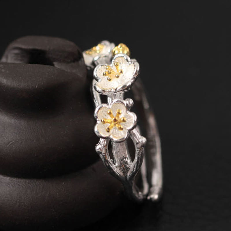 925 Sterling Silver Plum Blossom Nature Inspired Branch Ring
