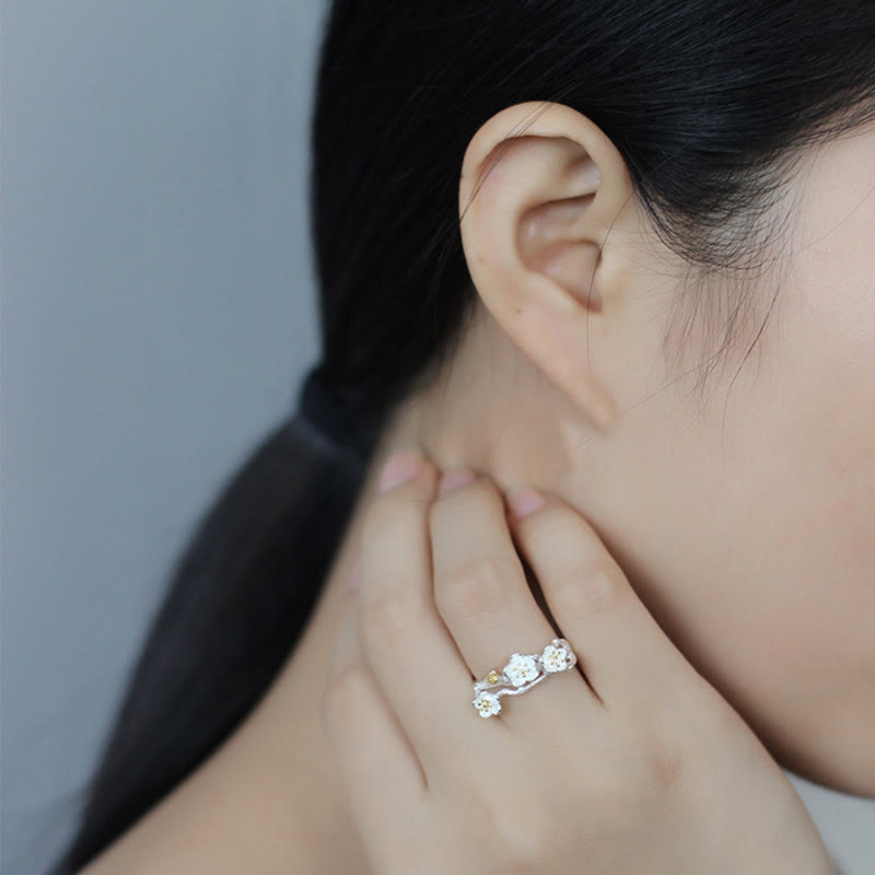 925 Sterling Silver Plum Blossom Nature Inspired Branch Ring