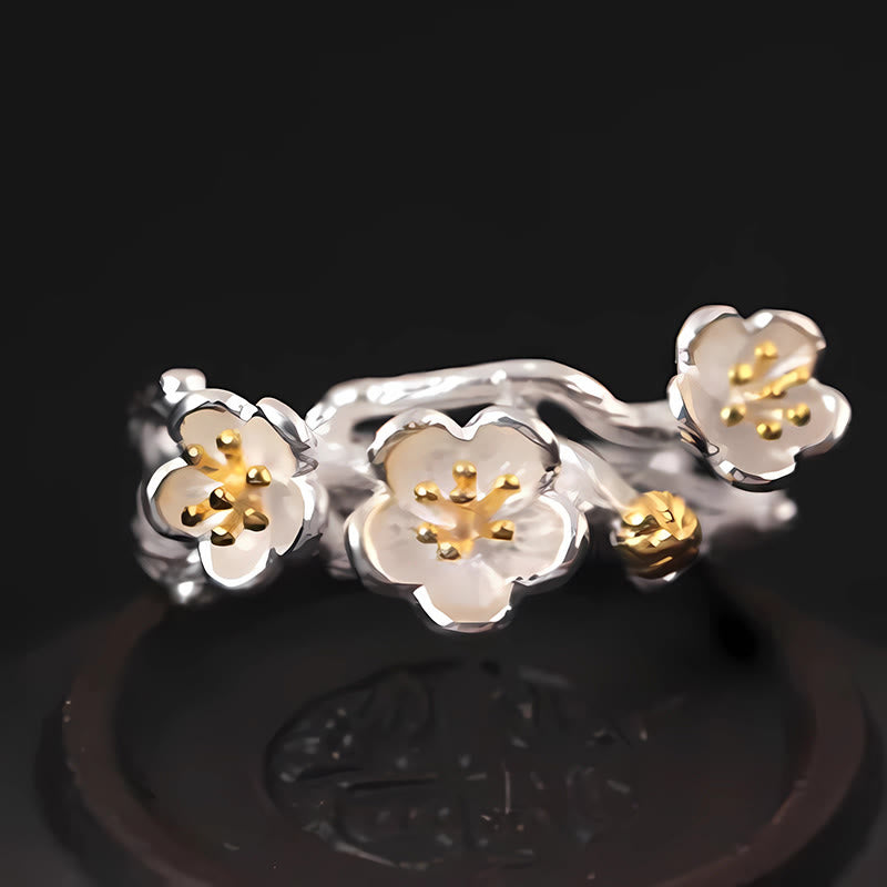 925 Sterling Silver Plum Blossom Nature Inspired Branch Ring
