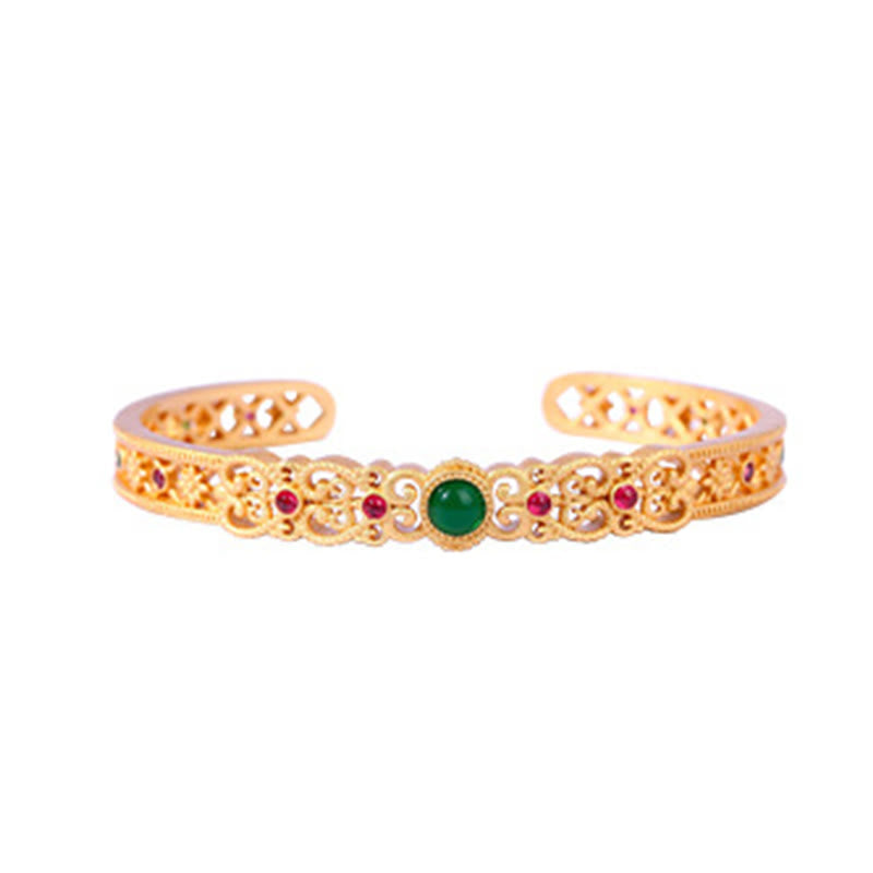 Green Chalcedony 24k Gold Plated Copper Strength Cuff Bracelet Bangle