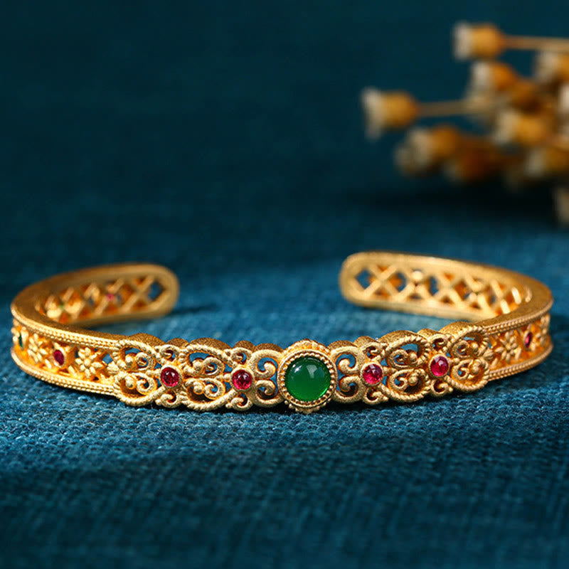 Green Chalcedony 24k Gold Plated Copper Strength Cuff Bracelet Bangle