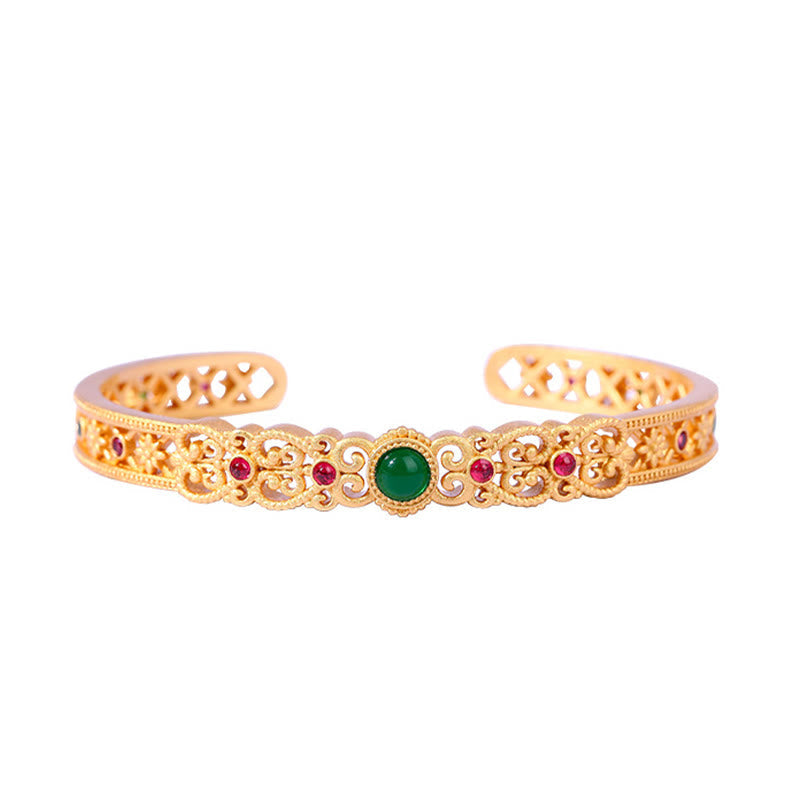 Green Chalcedony 24k Gold Plated Copper Strength Cuff Bracelet Bangle