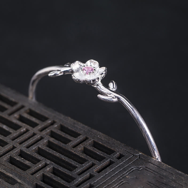 925 Sterling Silver Cherry Blossom Luck Bracelet Bangle