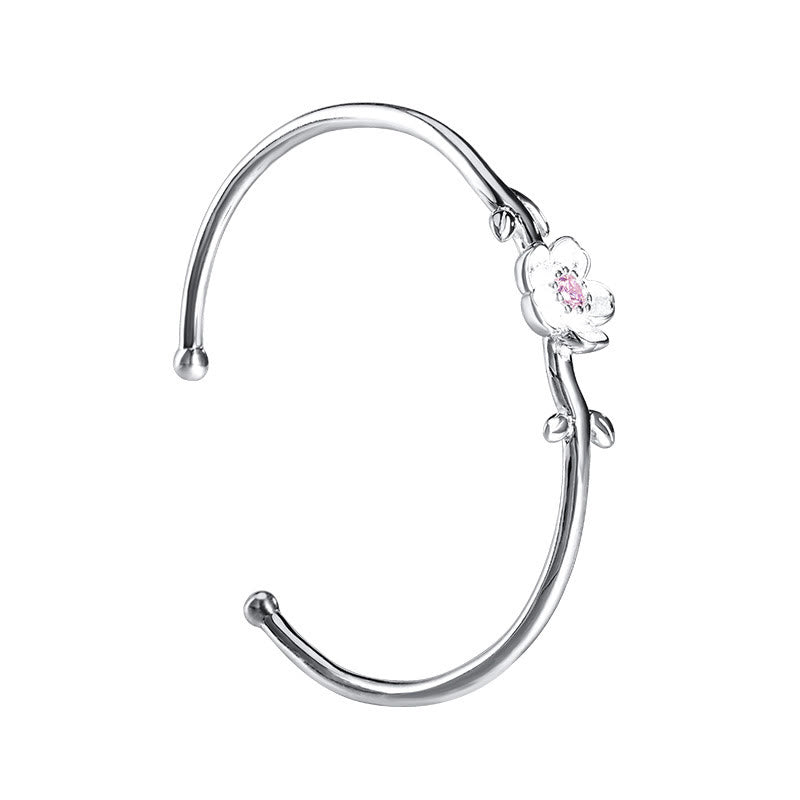 925 Sterling Silver Cherry Blossom Luck Bracelet Bangle