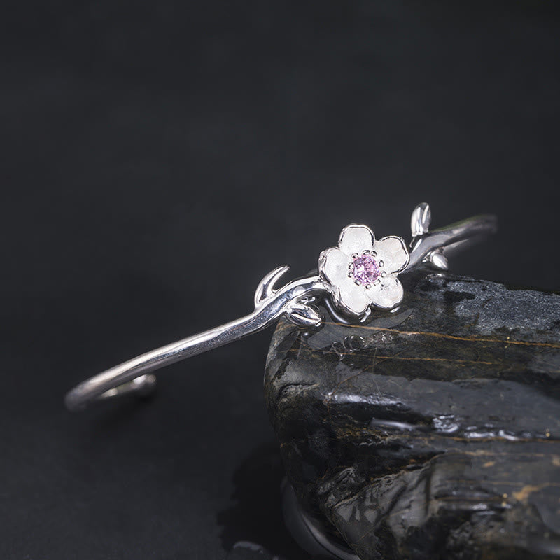 925 Sterling Silver Cherry Blossom Luck Bracelet Bangle
