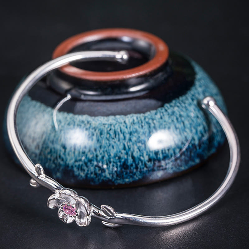 925 Sterling Silver Cherry Blossom Luck Bracelet Bangle