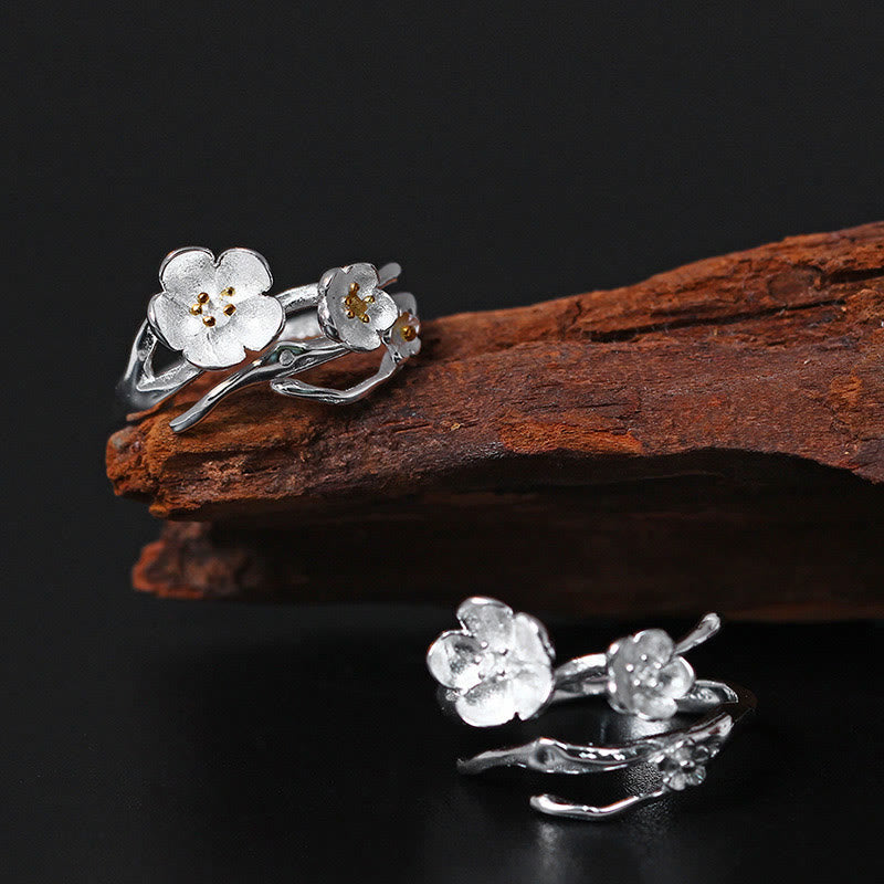 925 Sterling Silver Plum Bossom Balance Ring