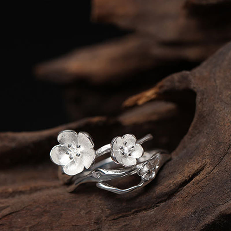 925 Sterling Silver Plum Bossom Balance Ring