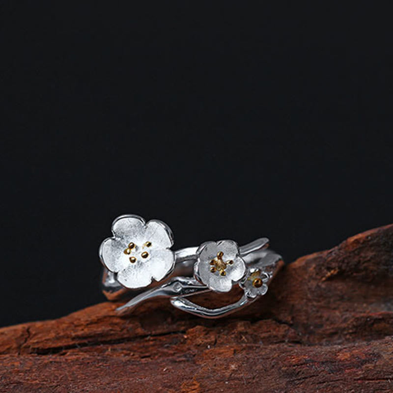 925 Sterling Silver Plum Bossom Balance Ring