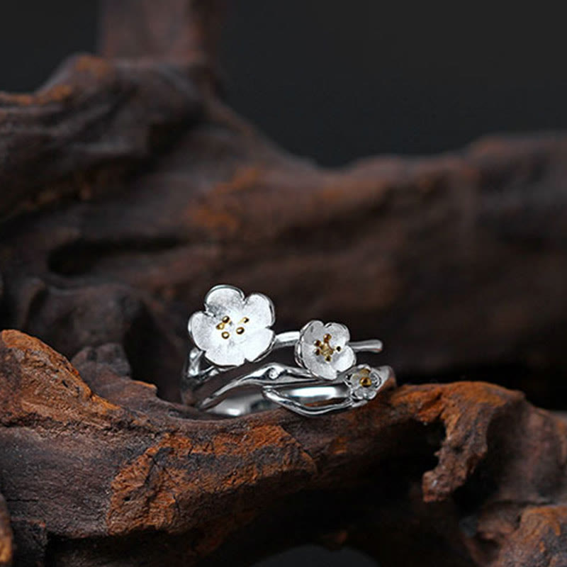 925 Sterling Silver Plum Bossom Balance Ring
