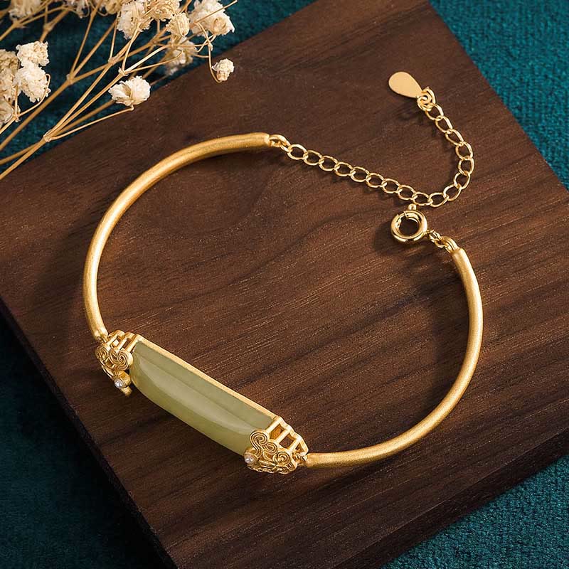 Hetian Jade 24K Gold Plated Luck Bracelet Bangle