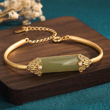 Hetian Jade 24K Gold Plated Luck Bracelet Bangle