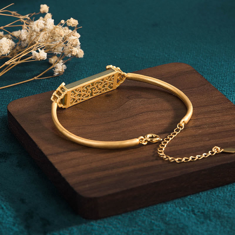 Hetian Jade 24K Gold Plated Luck Bracelet Bangle