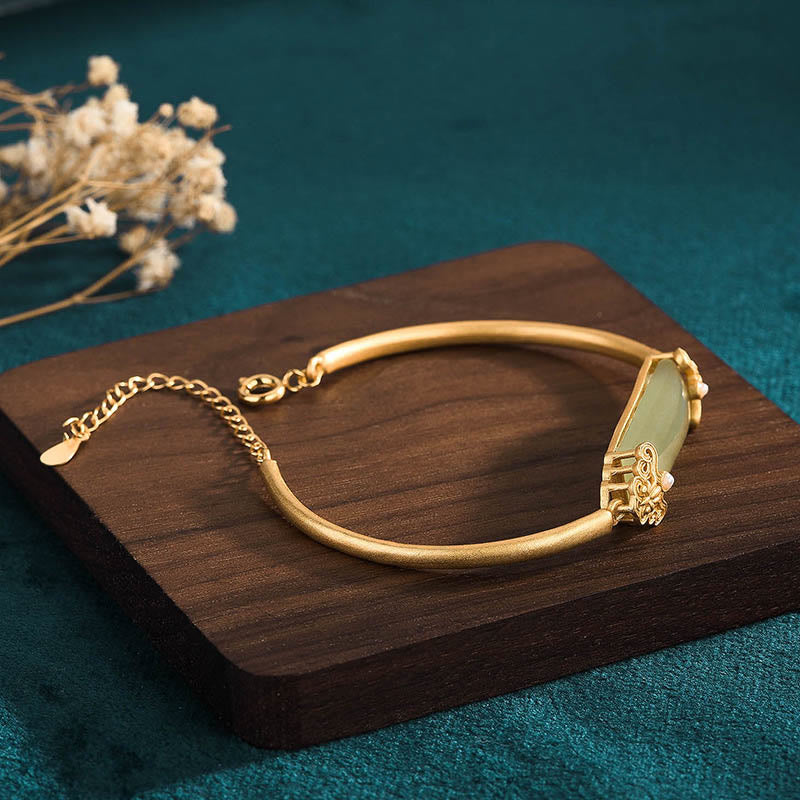 Hetian Jade 24K Gold Plated Luck Bracelet Bangle