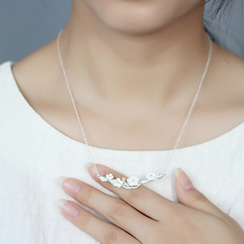 925 Sterling Silver Plum Bossom Protection Necklace Pendant